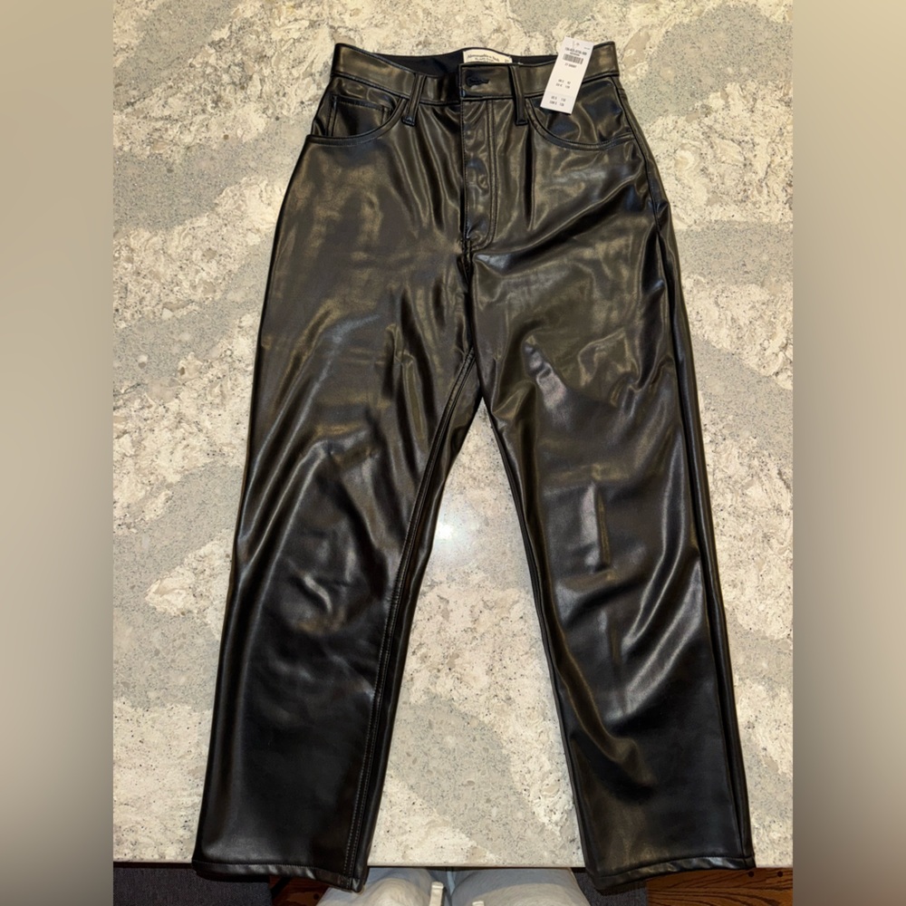 NWT Abercrombie & Fitch Black Vegan Leather Straight Leg Pants